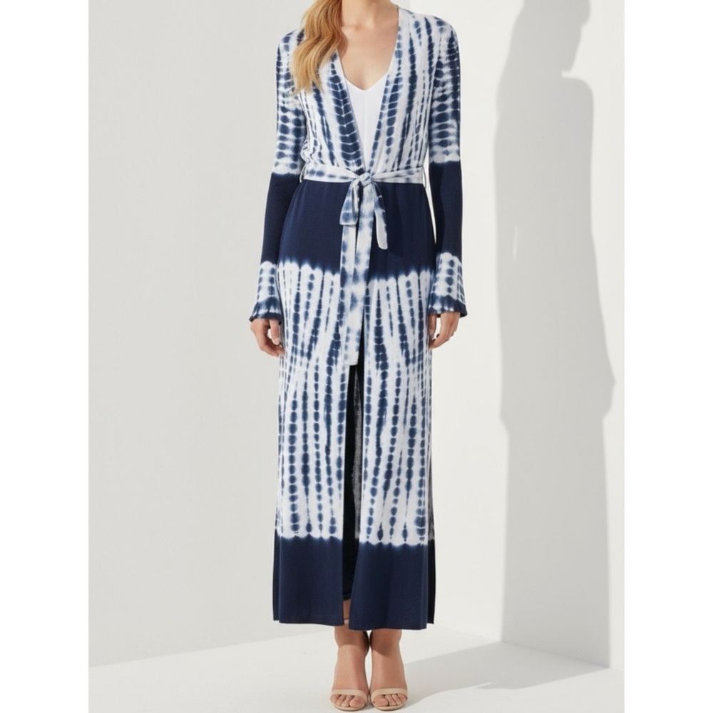 L’AGENCE Mahika Ribbed Knit Duster Cardigan, Dark Teal Tie Dye, XS